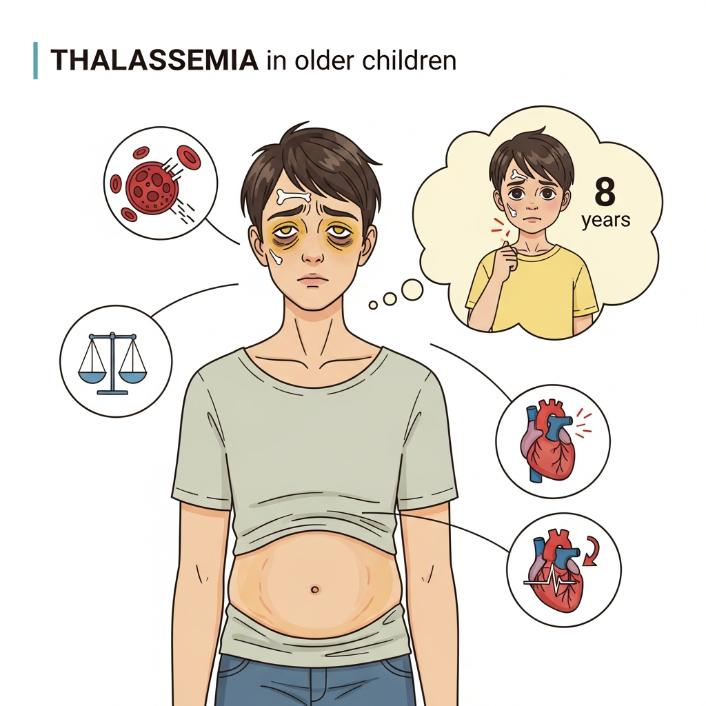 Thalassemia symptoms in older children and adults
