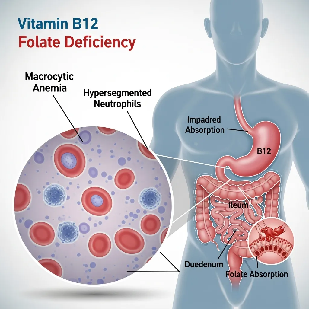 Vitamin B12 and folate deficiency causing anemia