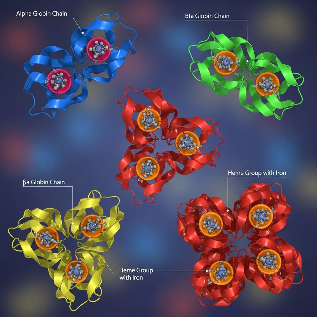 Alpha and beta globin chains in hemoglobin structure