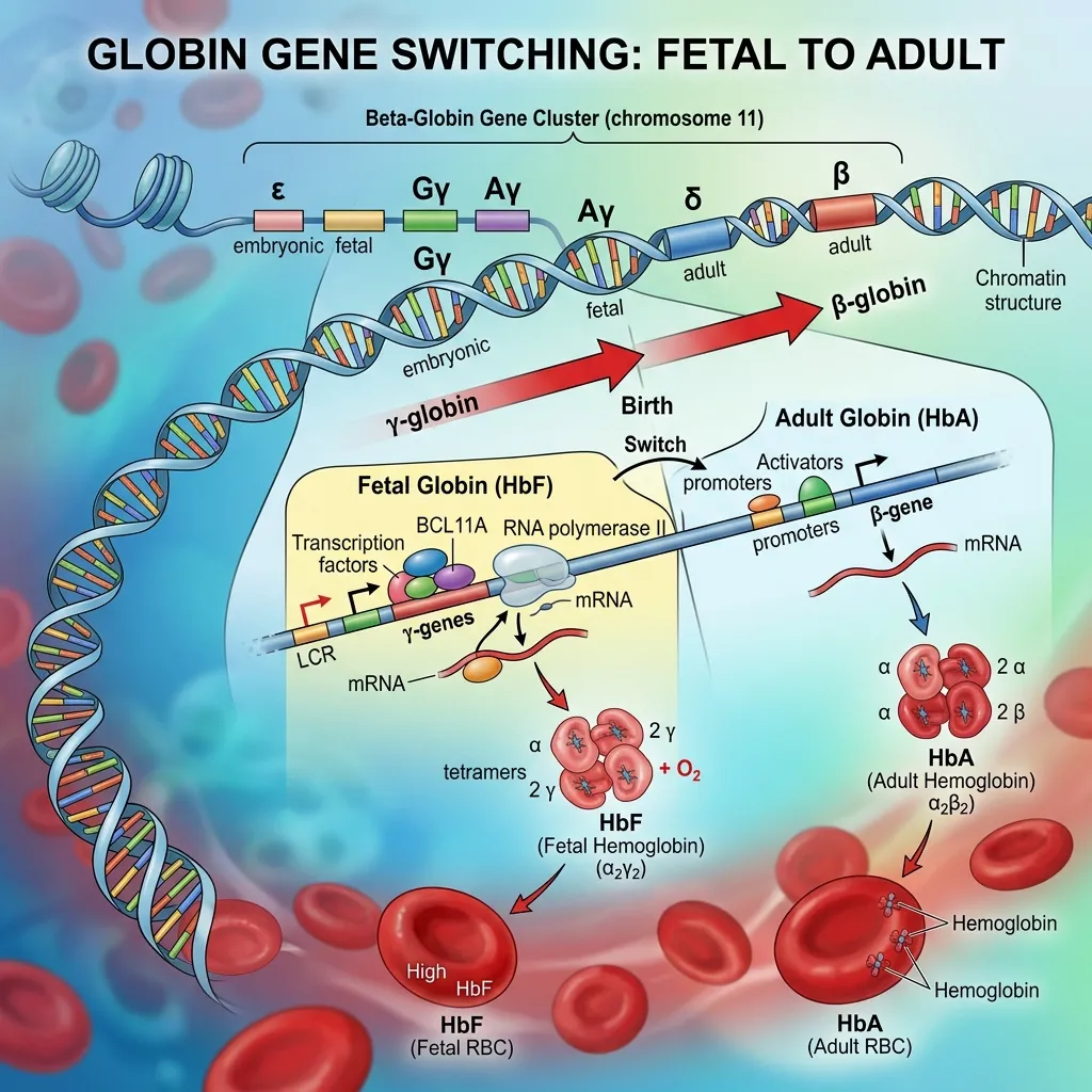 Hemoglobin switching from fetal to adult form