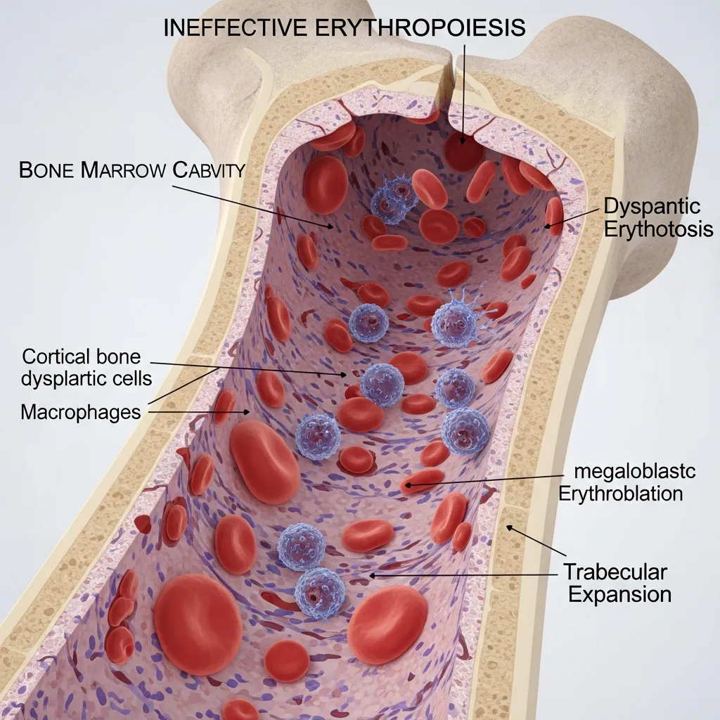 Ineffective red blood cell production in bone marrow